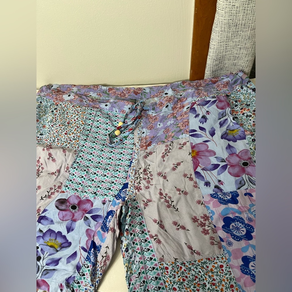 Blue Sky High Waist Floral Patchwork Bohemia Shorts L Cottagecore - Picture 3 of 8
